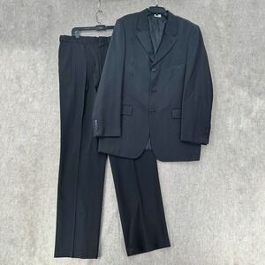 Kings Court 2-Piece Suit 44L Blazer Jacket Black Big Tall Pants 40X40 Adjustable